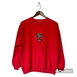 Marsh Landing Red Fleece Sweatshirt Skiing Bear Women's M Vintage Comfortable
